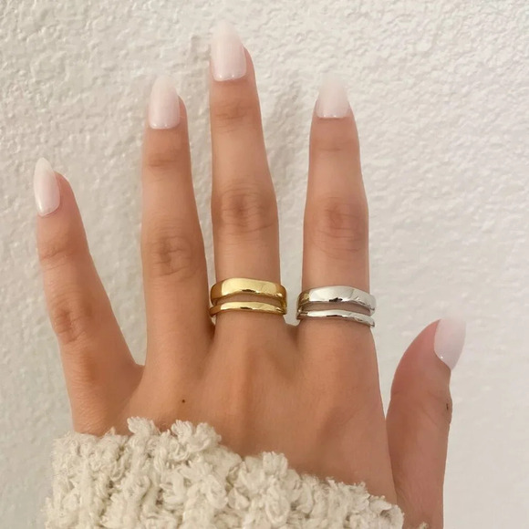 925 Sterling Silver Dainty Minimalist Ring Stackable Double Layer Ring Band - Picture 8 of 9